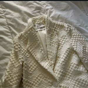 Dior Cream Textured Blazer with Lapel Collar